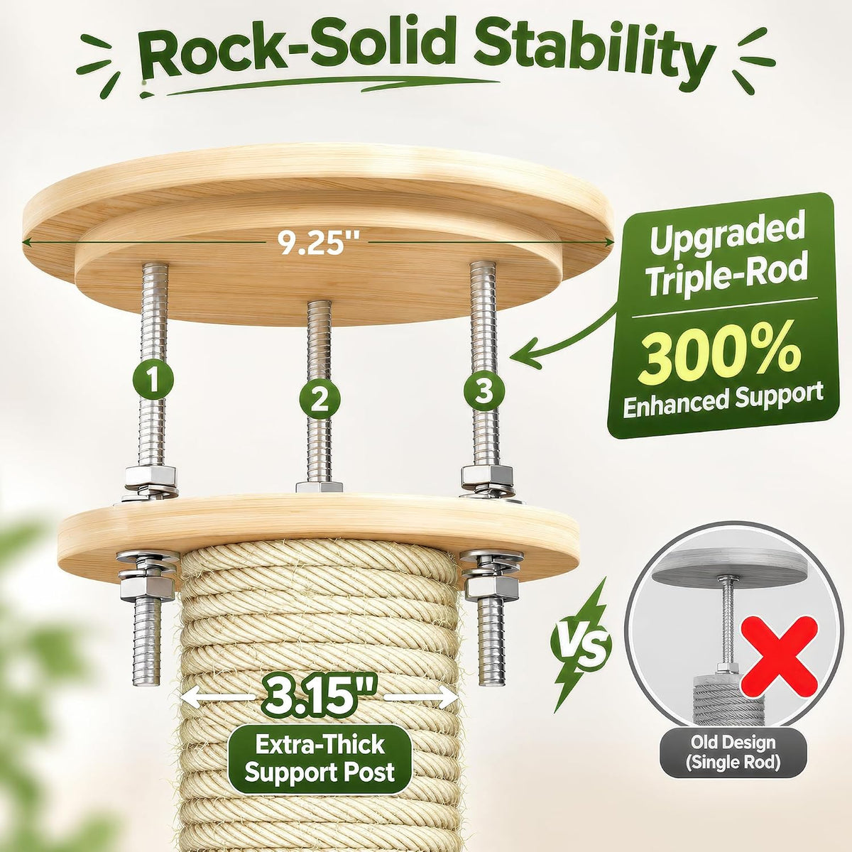 Floor to Ceiling Cat Tree, 80-94" Adjustable Wood Cat Tower, Beige