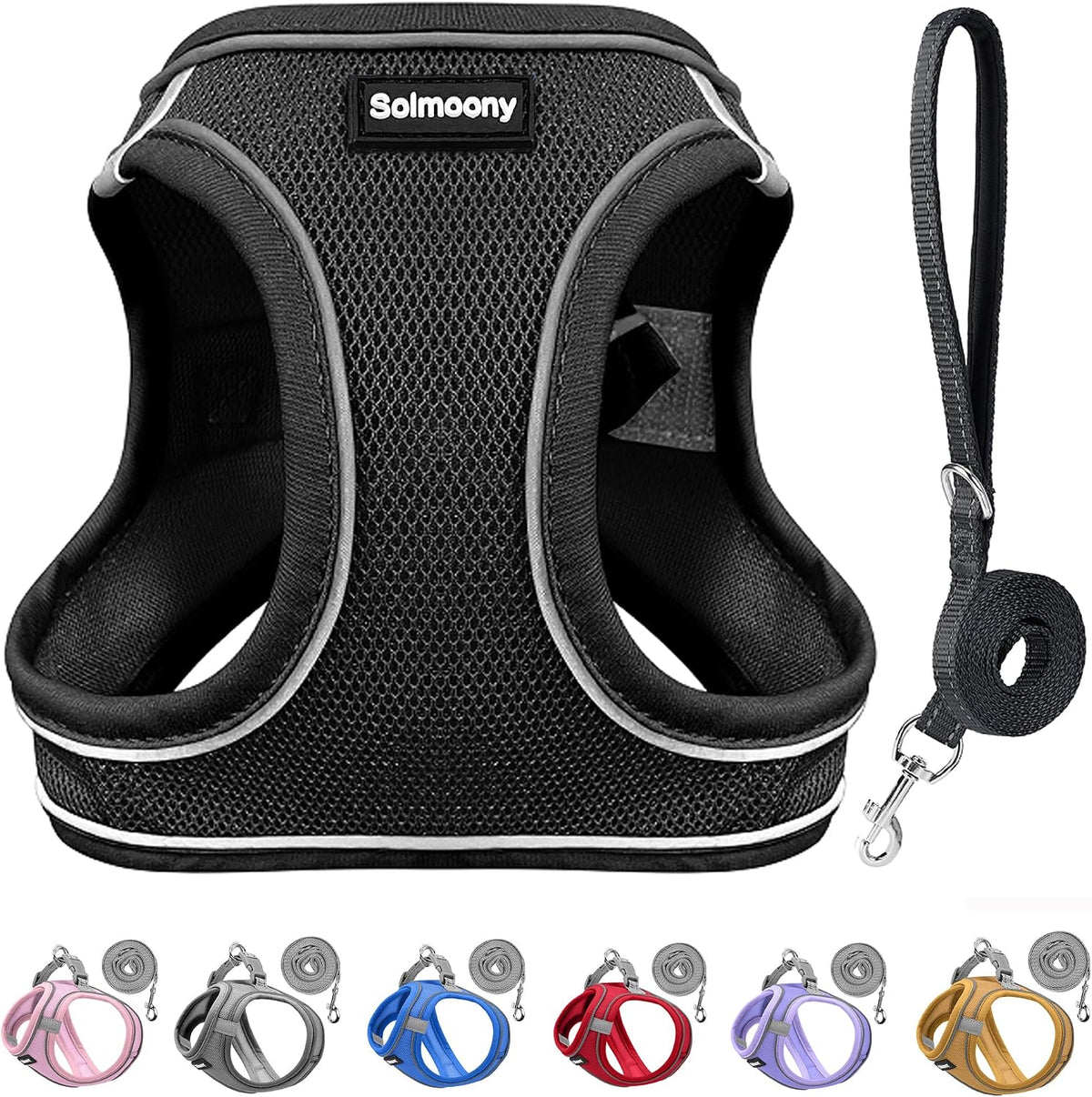 Solmoony Sparkly Small Dog Harness and Leash Set, Step in Soft Light Puppy Vest, Breathable Reflective Pet Harness for Walking, Puppy Harness for Small Dogs Cats (Black, L)