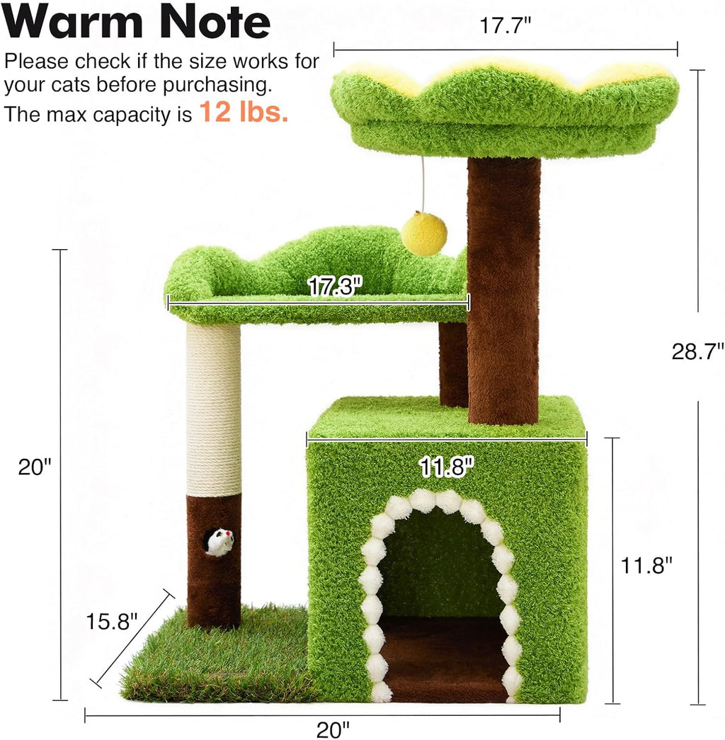 WOOCHPET Sunflower Short Cat Tree with Cat Scratching Posts Small Cat Tower