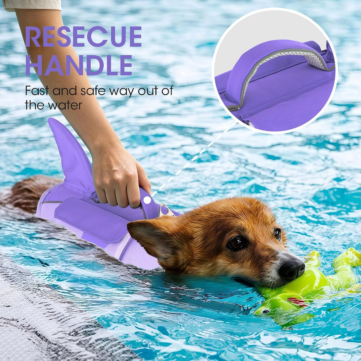 Dogcheer Shark Dog Life Jacket, High Buoyancy Dog Life Vest with Removable Foam Panels, Rescue Handle & Reflective Stripes, Dog Swimming Vest for Swim-Loving, Beginner, Senior & Weak Dogs, Purple XS