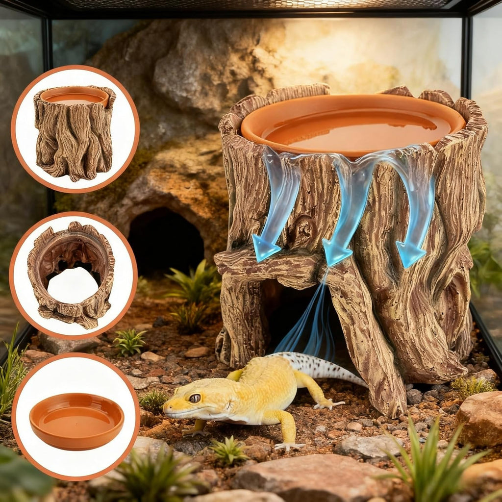 Reptile Hide Cave Hideout Habitat House Decor with Clay Water Basin