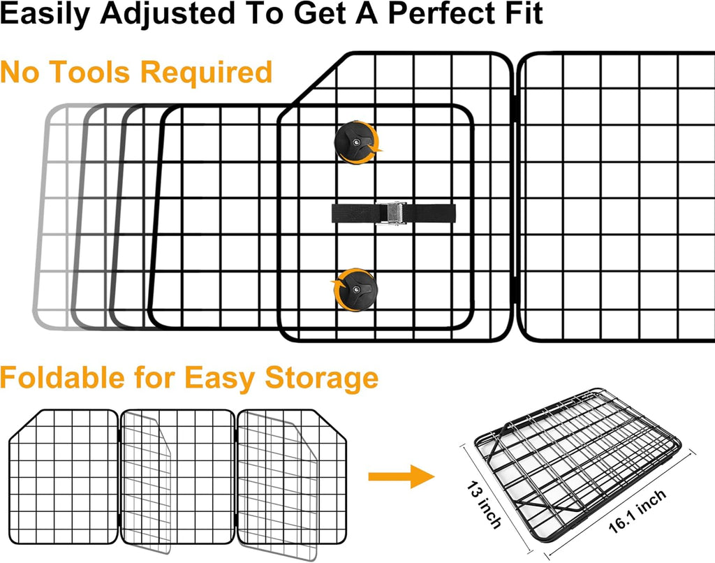 Dog Car Barrier for SUVs, Van, Vehicles, Adjustable Large Pet Barriers, Universal Fit Heavy-Duty Wire Mesh Dog Guard, Pet Divider Gate for Truck Cargo Area, Safety Car Divider, 61.9 Inches