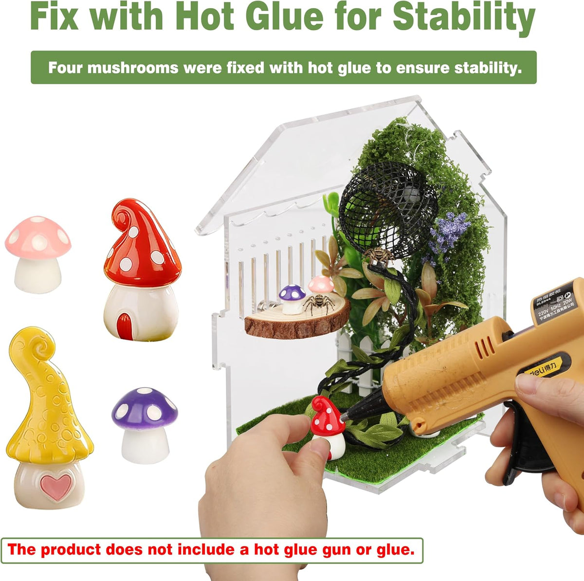 Jumping Spider Enclosure Accessories Kit, 14Pcs Spider Tank Decor Set with Hide, Plants, Moss, Ledge & Tools for Tarantula Habitat Decor（The Product Does not Include a breeding Box.）