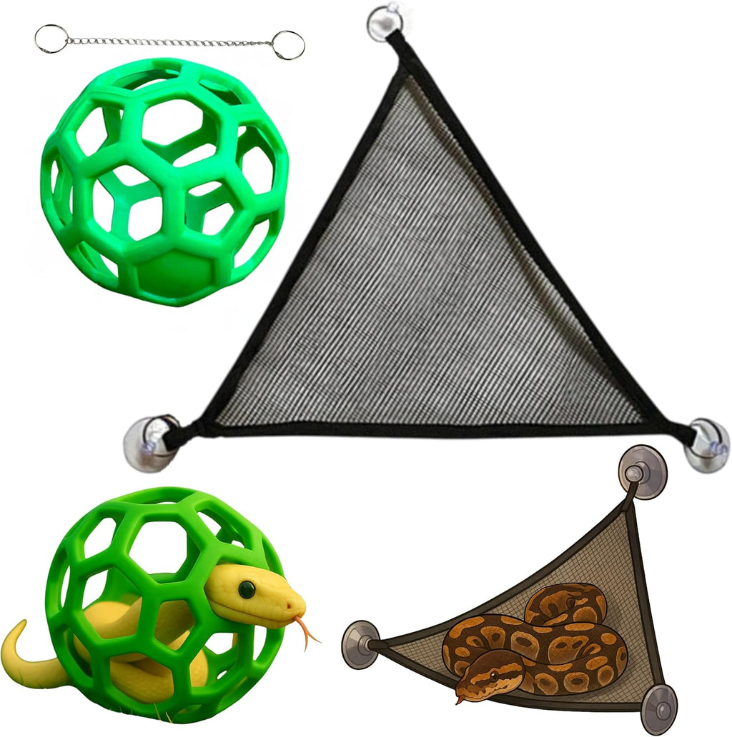 Snake Enrichment Toys Ball with Hammock, Snake Climbing Accessories and Hammock for Ball Python, Small Jungle Gym Ladder Toy, Reptiles Climbing Toy Hammocks, Snakes Tank Accessories (Black Ring, L)