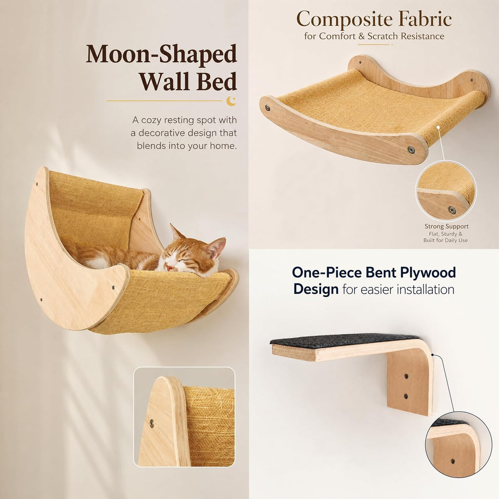 Cat Wall Shelves Set, Cat Climbing System with Hammock & Scratching Post