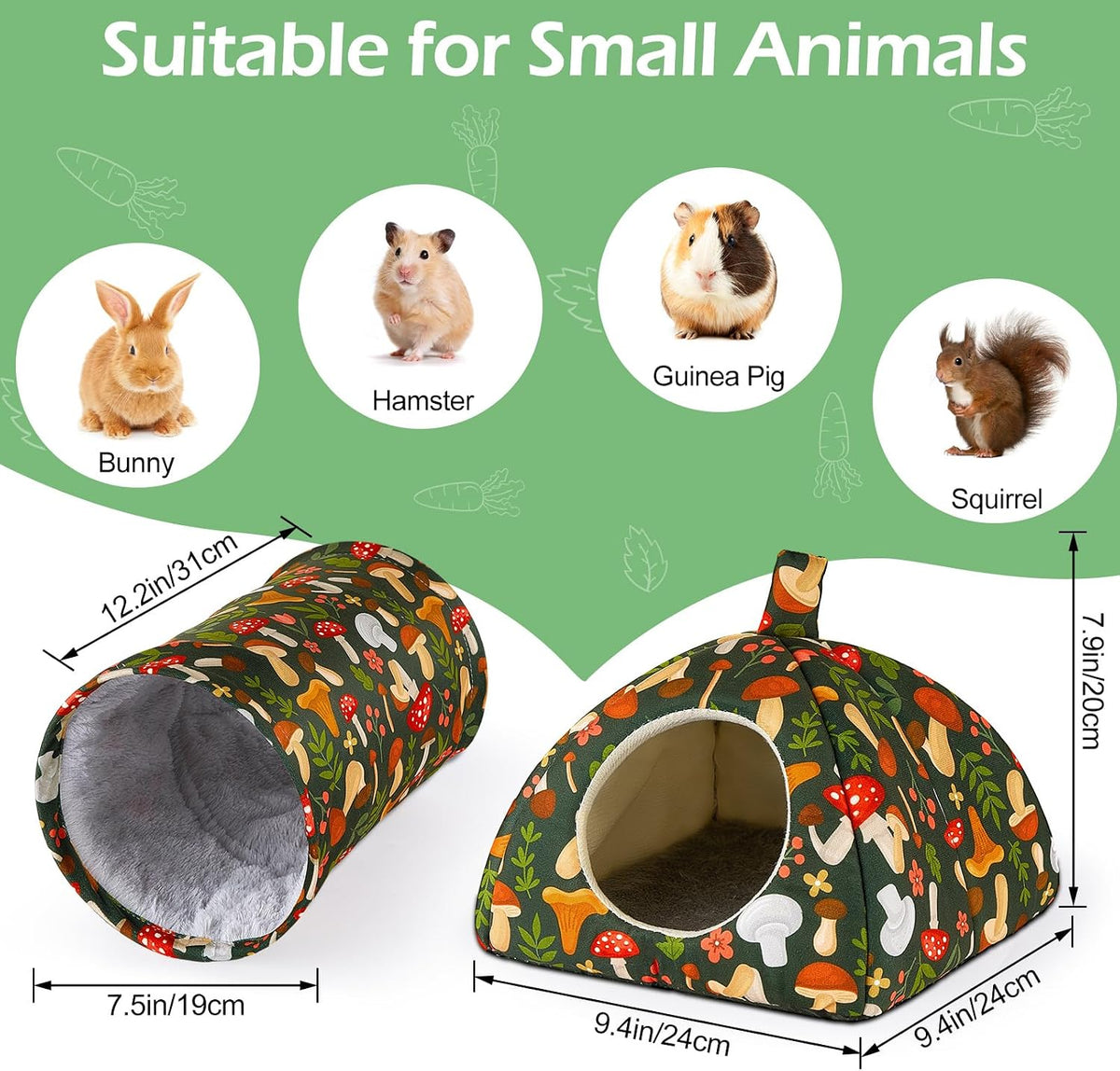 Bienbee Guinea Pig Hideout, 2 Piece Washable Set for Small Animals Large