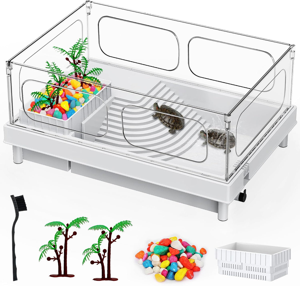 Small Turtle Tank for Baby Turtles with Basking Platform and Bottom Drain