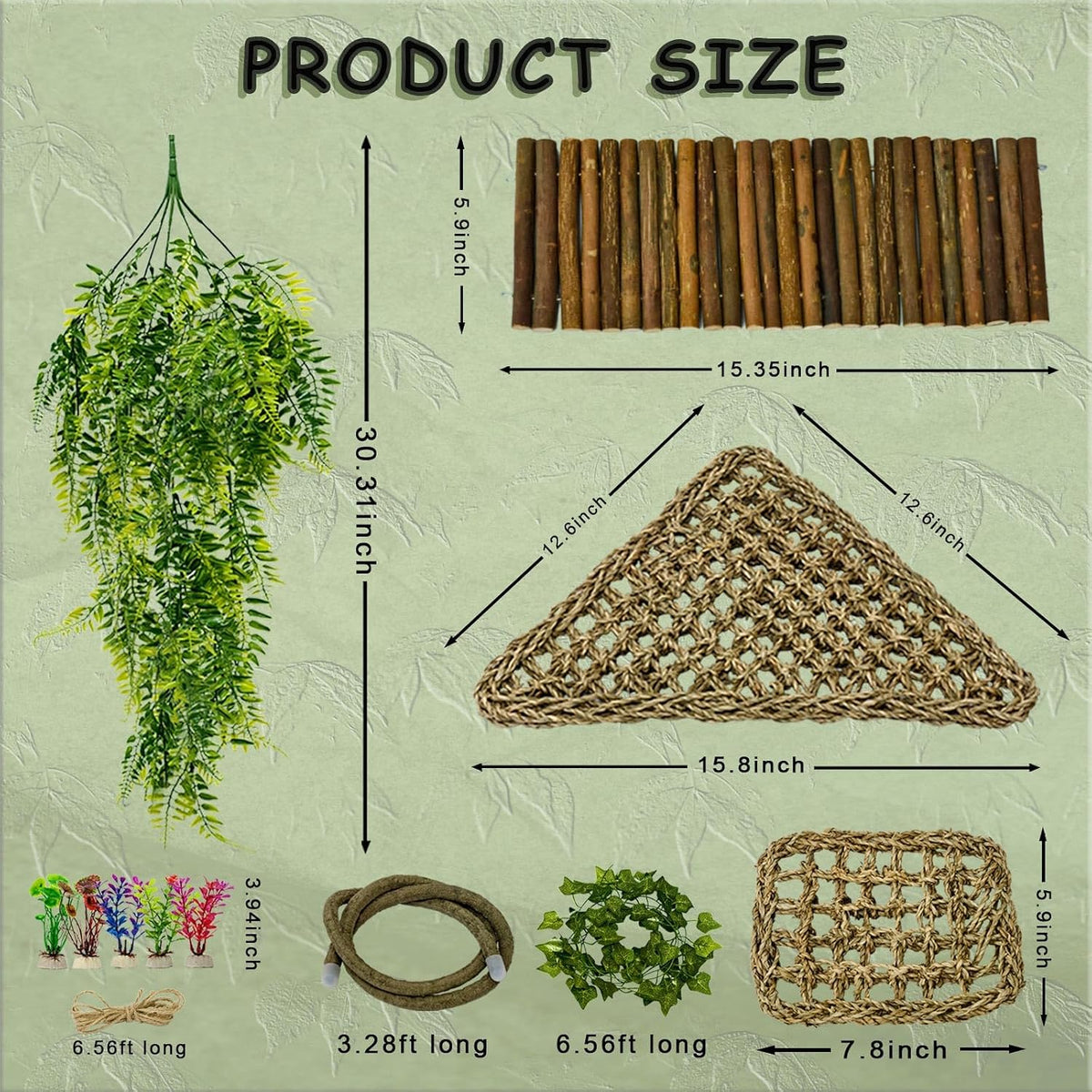 Bearded Dragon Tank Accessories, Reptile Terrarium Kit, Vines Plants Decor Hammock Hide Climbing Bridge for Geckos Lizards Hermit Crabs Chameleons Snakes and Spiders