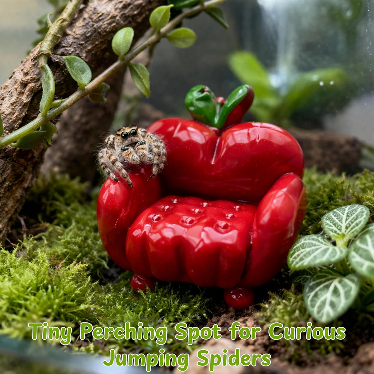 Jumping Spider Terrarium Enclosure Decor Decorations, Climbing Web with 3pcs Fruit Chairs and 2pcs Leaf Ledge, Enclosure Climbing Accessories, Mini Terrarium Decorations Kit