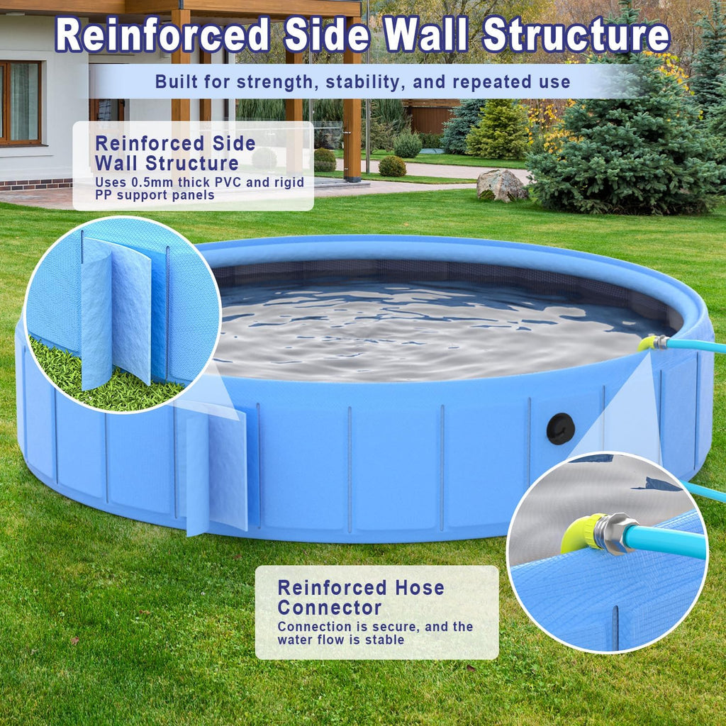 Foldable Dog Pool with Sprinkler, 106" Extra Large Non-Slip Dog Swimming Pool, 2-in-1 Outdoor Backyard Pet Bathing Tub with Drain Plug for Dogs Kids Pets Ducks