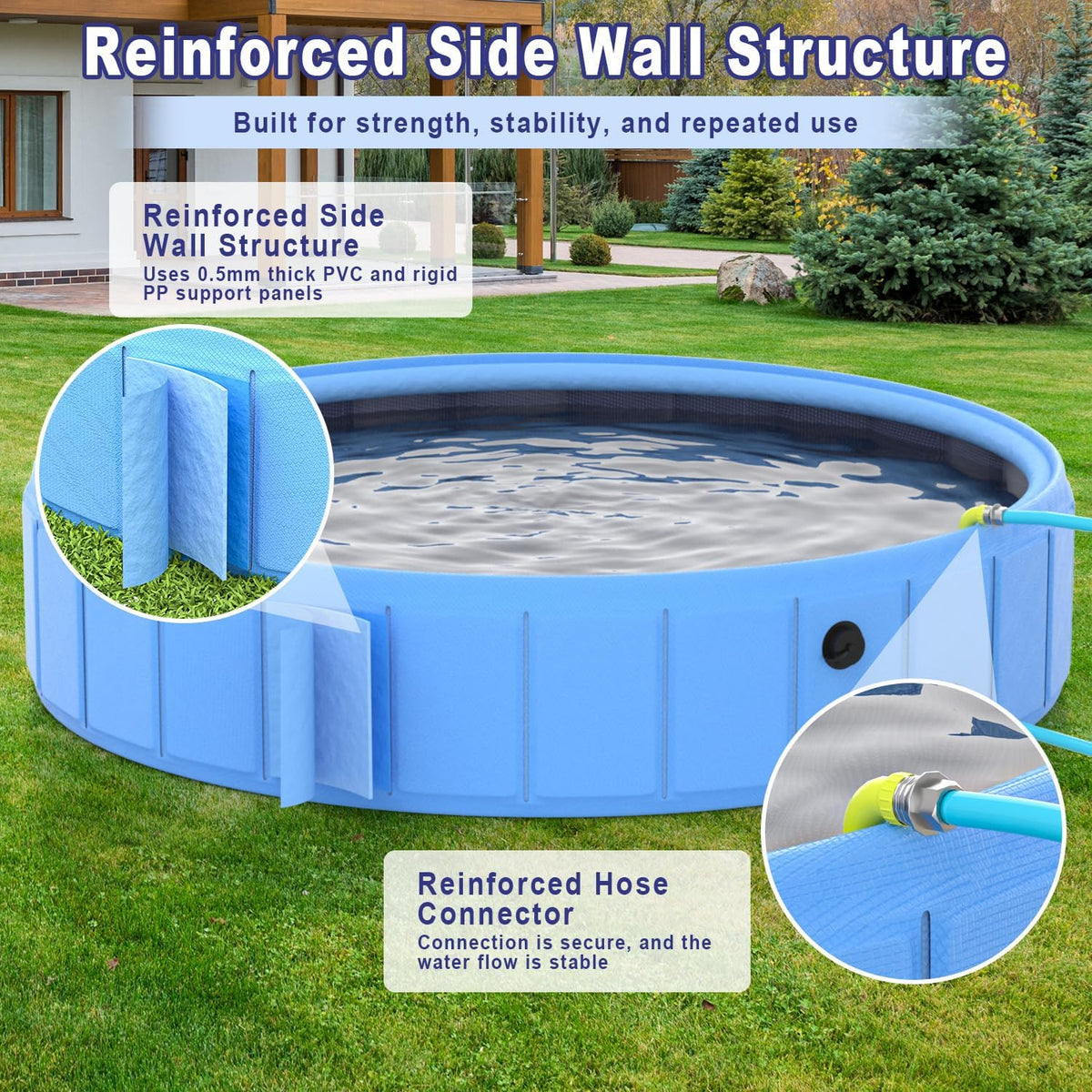 Foldable Dog Pool with Sprinkler, 106" Extra Large Non-Slip Dog Swimming Pool, 2-in-1 Outdoor Backyard Pet Bathing Tub with Drain Plug for Dogs Kids Pets Ducks