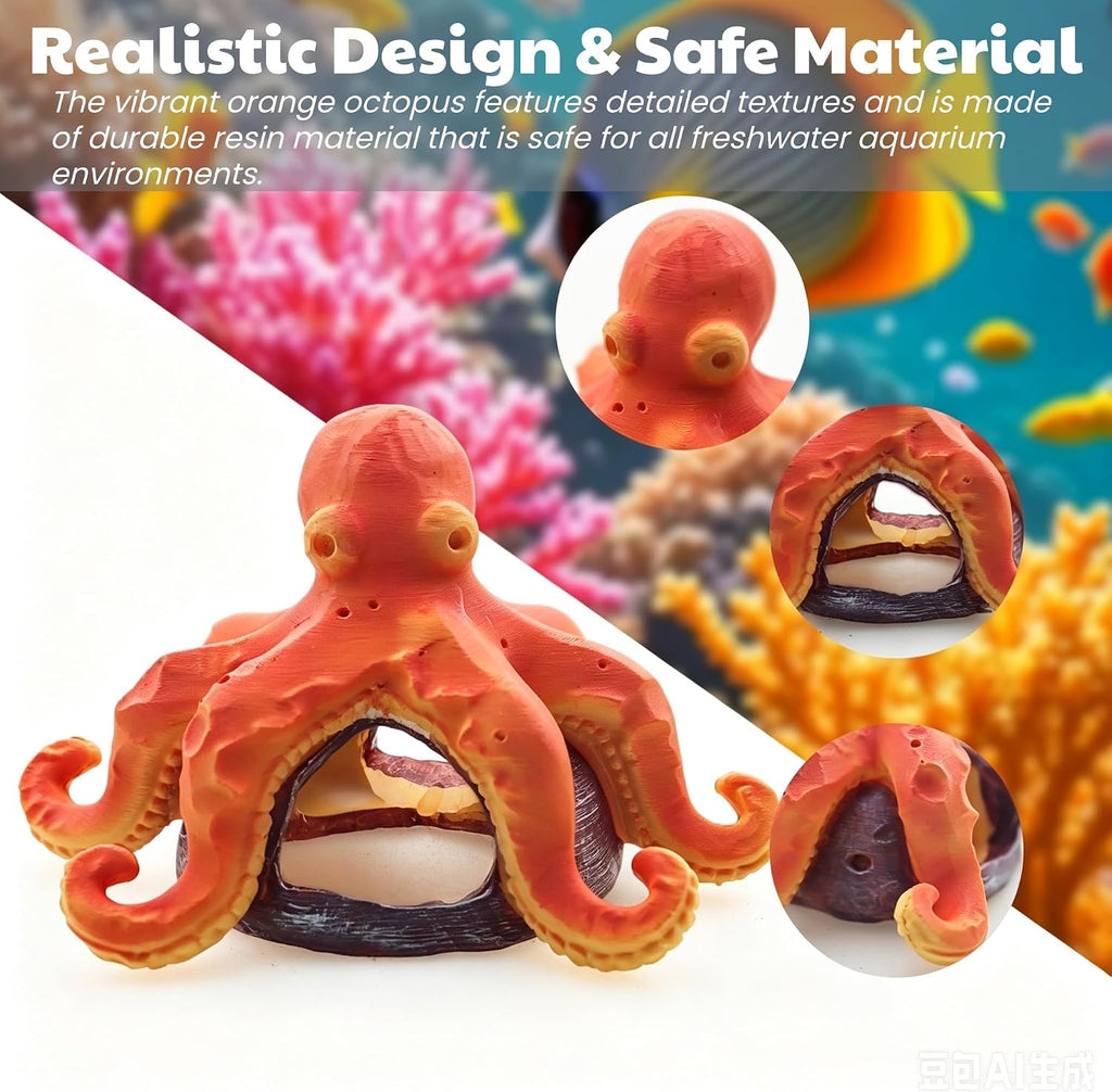 Resin Octopus Aquarium Decor, Fish Tank Hideout Cave for Betta Fish Shrimp