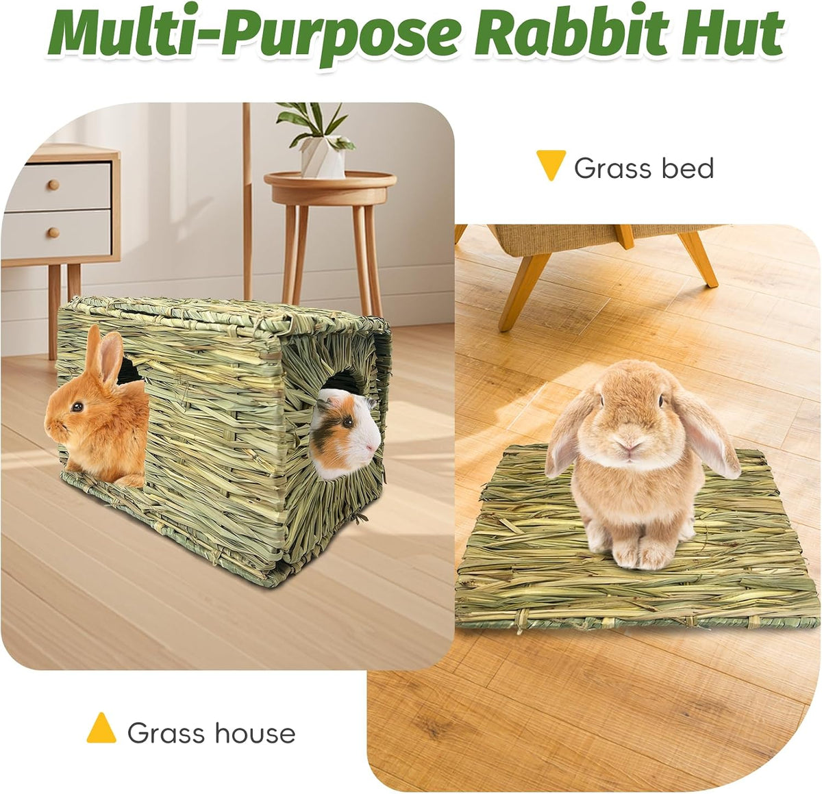 Hamiledyi Large Rabbit Grass House Hand Woven Natural Bunny Hut