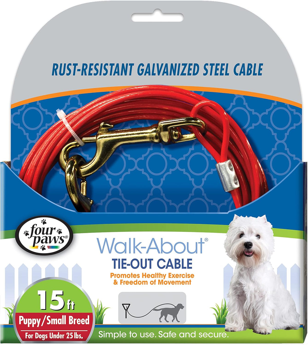 Four Paws Puppy Dog Tie Out Cable Red Puppy (15 Feet)