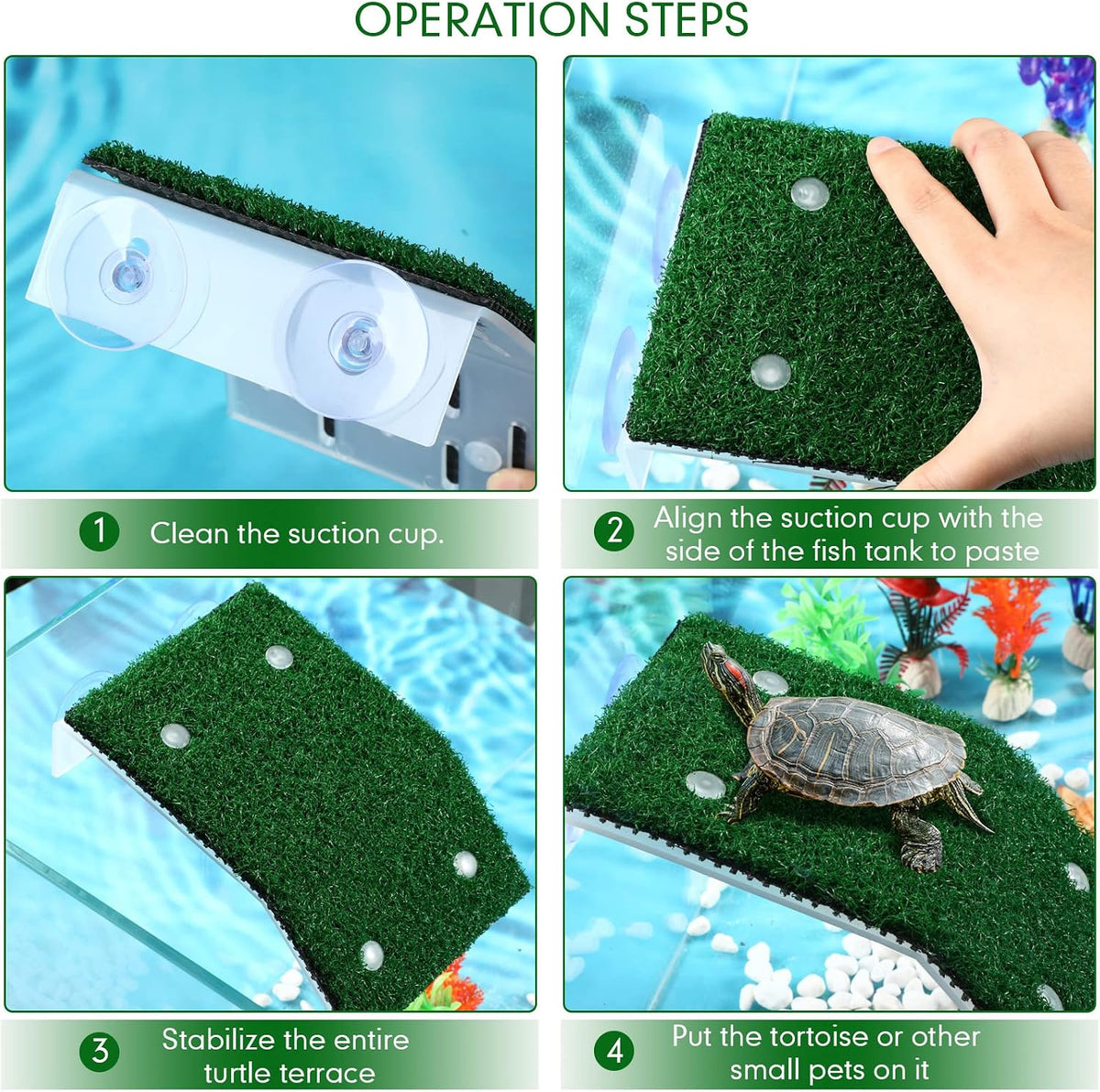 Janinka 8 Pcs Turtle Basking Platform Set, 2 Ramps 6 Plants Lawn Tank