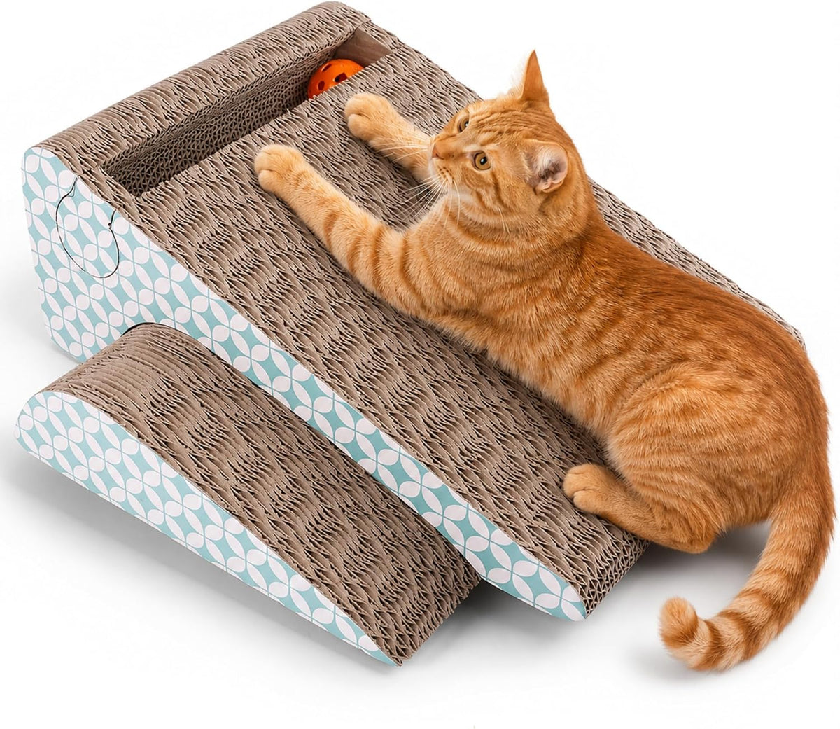 PrimePets Cardboard Cat Scratcher Ramp with Ball, 2 Sizes Cat Scratch Pads