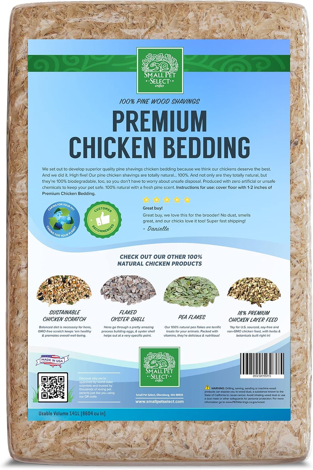 Small Pet Select Pine Shavings Chicken Bedding, Chicken Coop Bedding, Wood Shavings, Great for Hen Nesting Boxes and Chick Brooders, 141L
