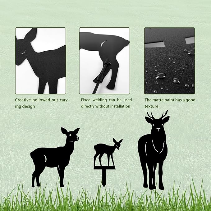 3 Pack Deer Metal Garden Decorative Stakes, Weather Proof Silhouette Statues - Image 5