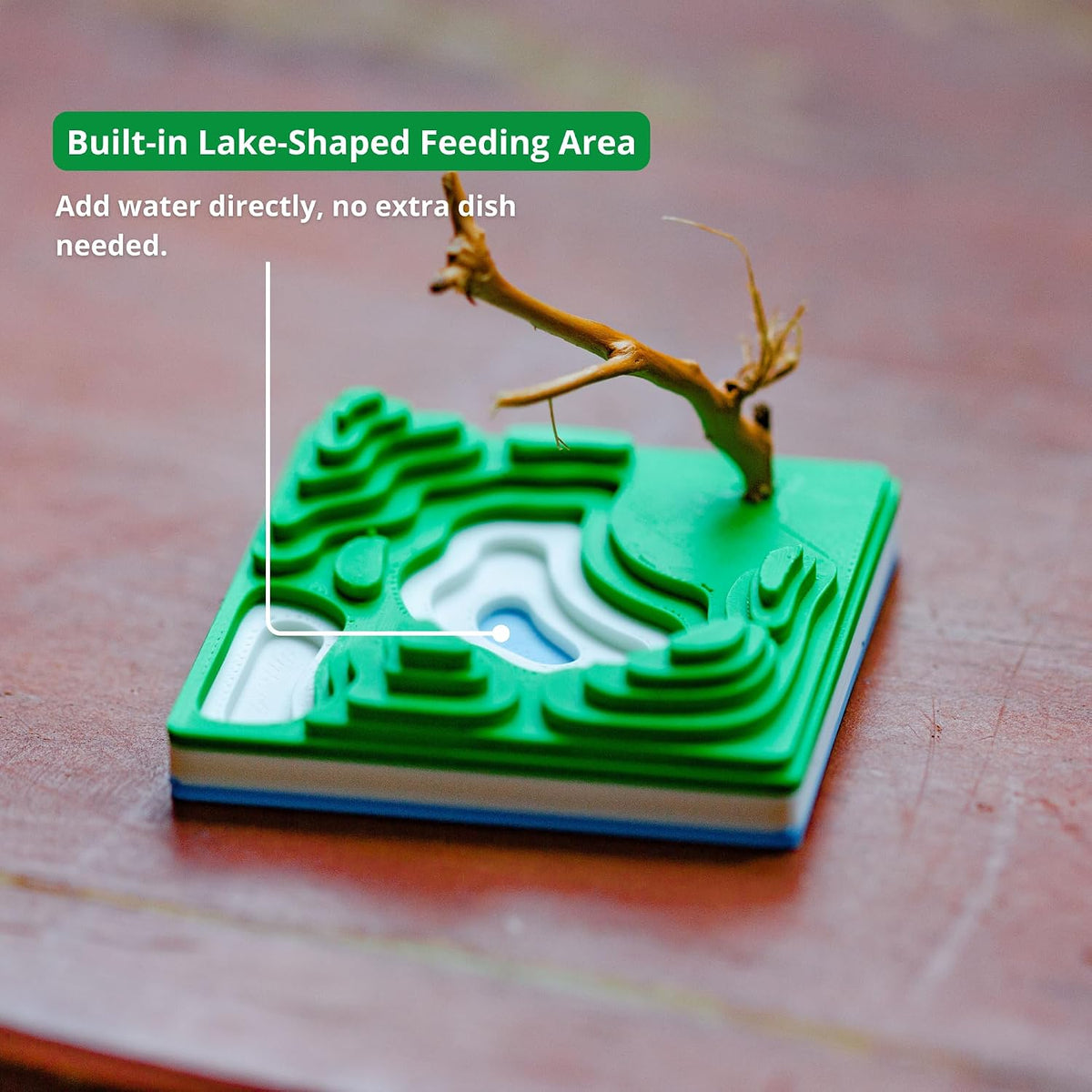 Jumping Spider Micro Enclosure Accessories Set, 2” Acrylic Mini Habitat with Mountain Lake Shaped Integrated Feeding-Watering Container, Modern Landscape Terrarium for Small Insects