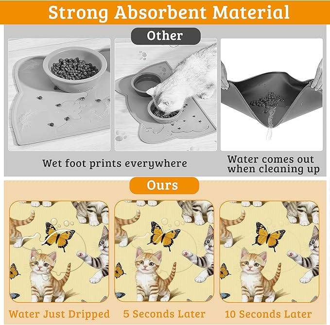 Dog Bowl Mat, Cute Cats Pet Feeding Mat - Image 3