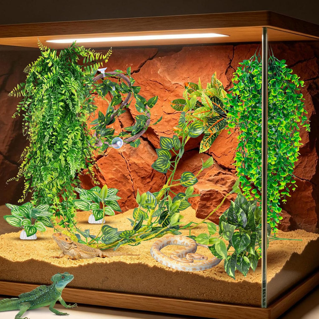 Reptile Plants for Bearded Dragon Tank Accessories, Hanging Plant Vines Set