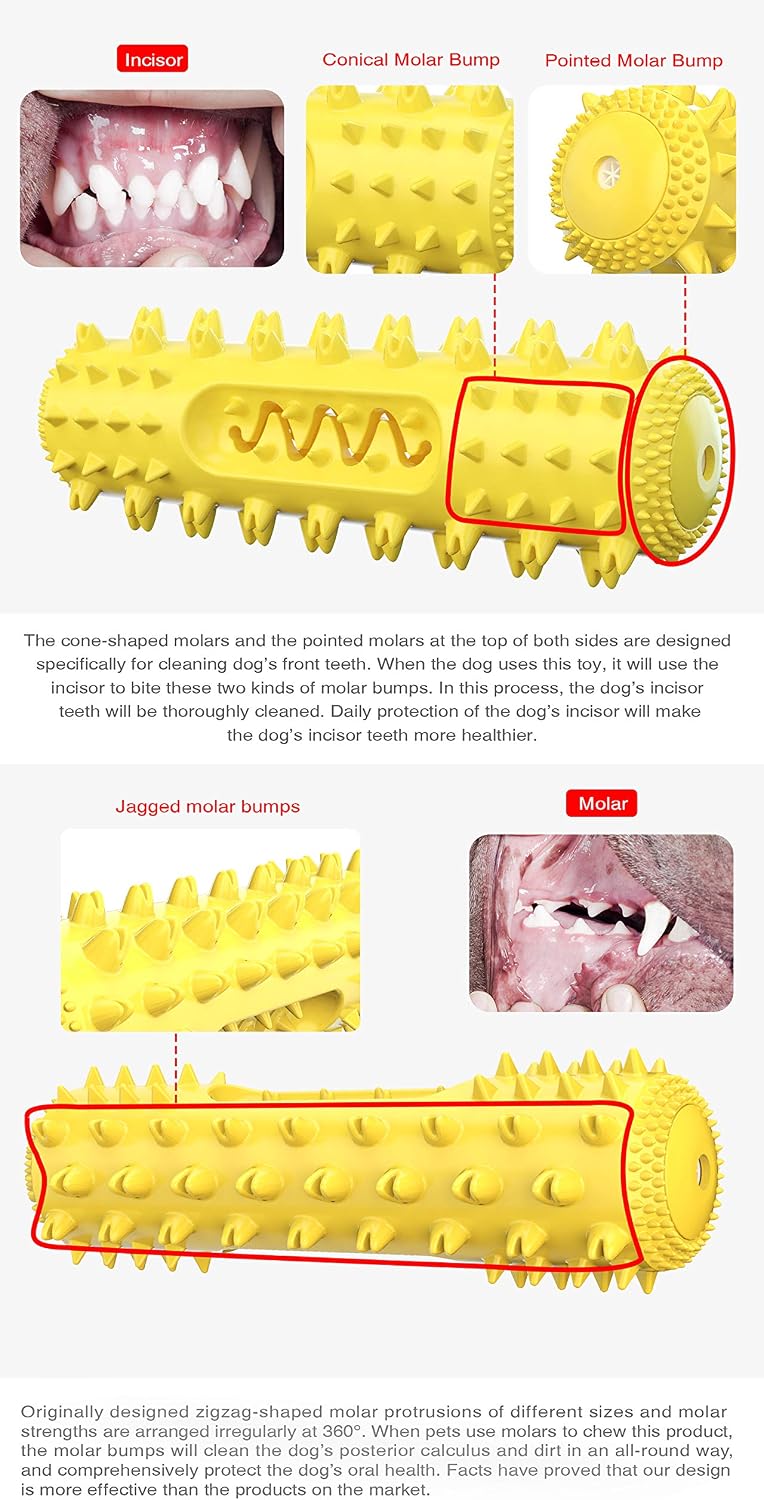 Dog Chew Toys for Aggressive Chewers, Dog Toothbrush Care Cleaning Stick, Puppy Toothing Chew Toy for Small Middle Dog (Yellow)