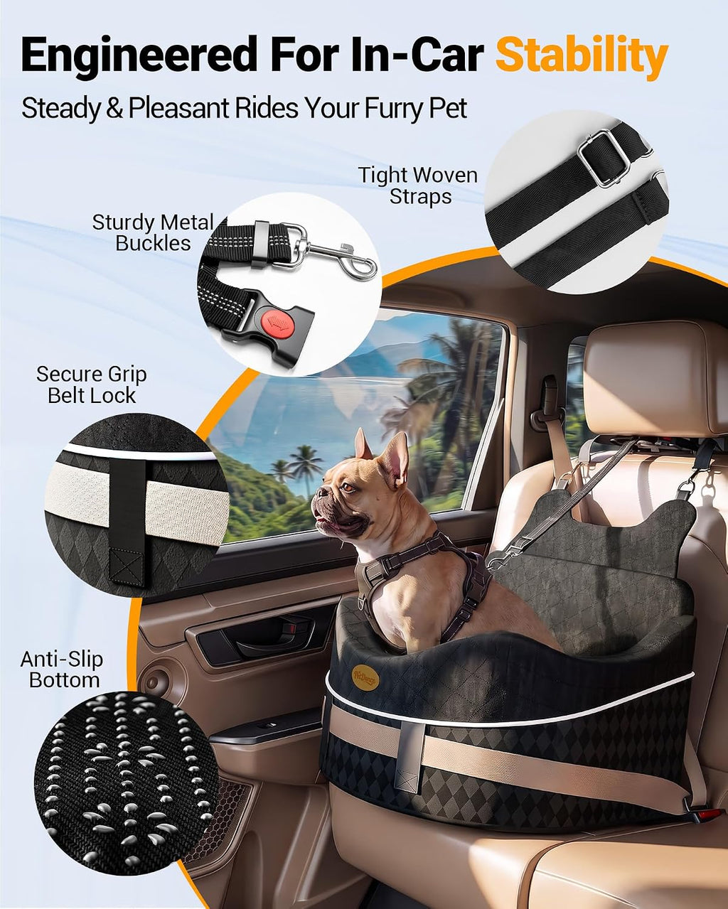 【Master Crafted for Medium Dogs】PetDance Dog Car Seat with Anti-Tip Design