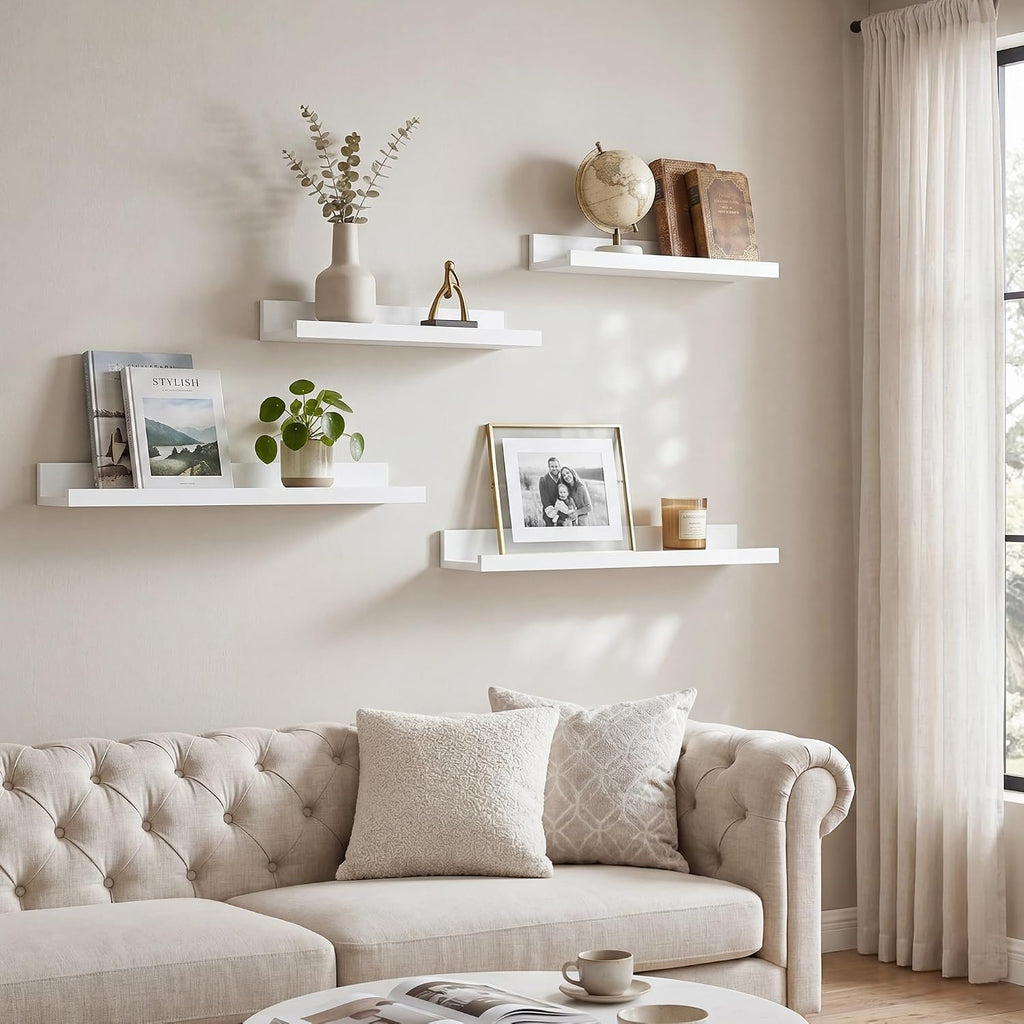 Picture Ledge Shelf, 28'' White Floating Shelves with Lip Set of 2