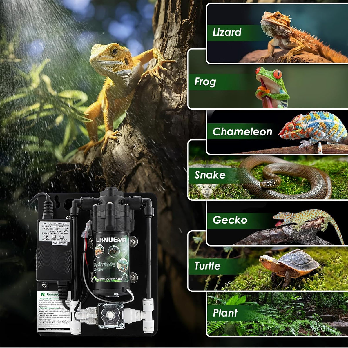 LANUEVA Reptile Humidifier Misting System with 6 Nozzles for Terrarium