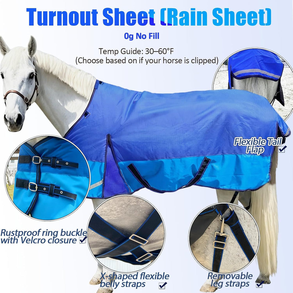 1200D Fall Turnout Sheet(No‑Fill)Light Weight Horse Blanket,DarkBlue81''