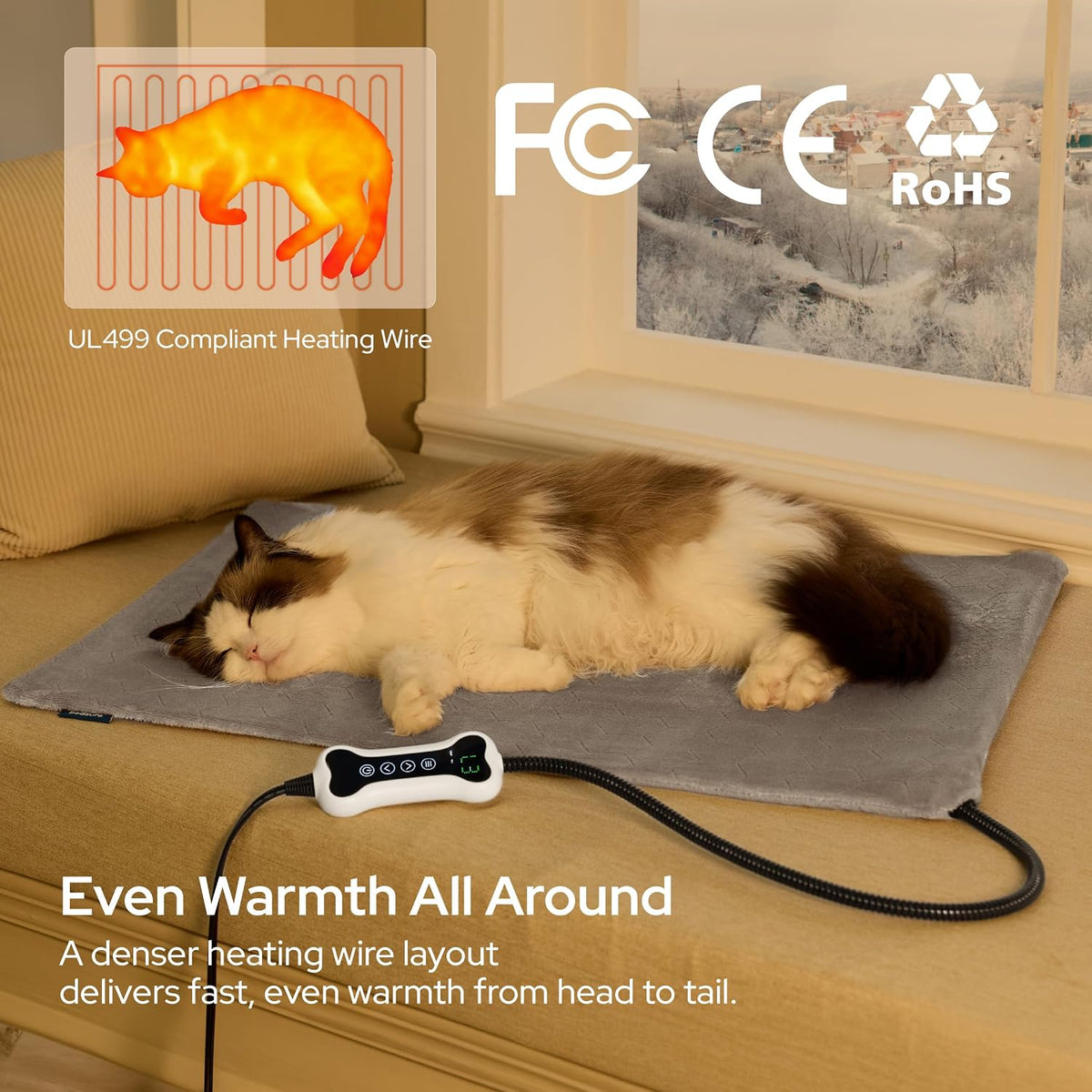 Bedsure Cat Heating Pad Indoor, Heated Cat Bed With Timer,2X Heat Retain