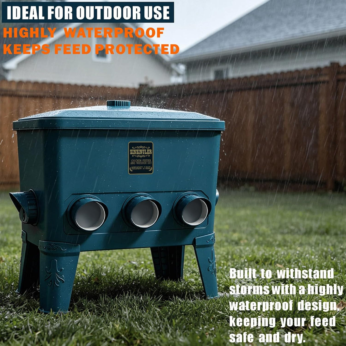 ZINZINULER Large Automatic Chicken Feeder and Waterer Set, Feeds 6 Hens for 15-20 Days, 9 Gallon Water with 5 Cup, 50 Pound Feed with 8 Feeding Ports, No Waste Poultry Feeder