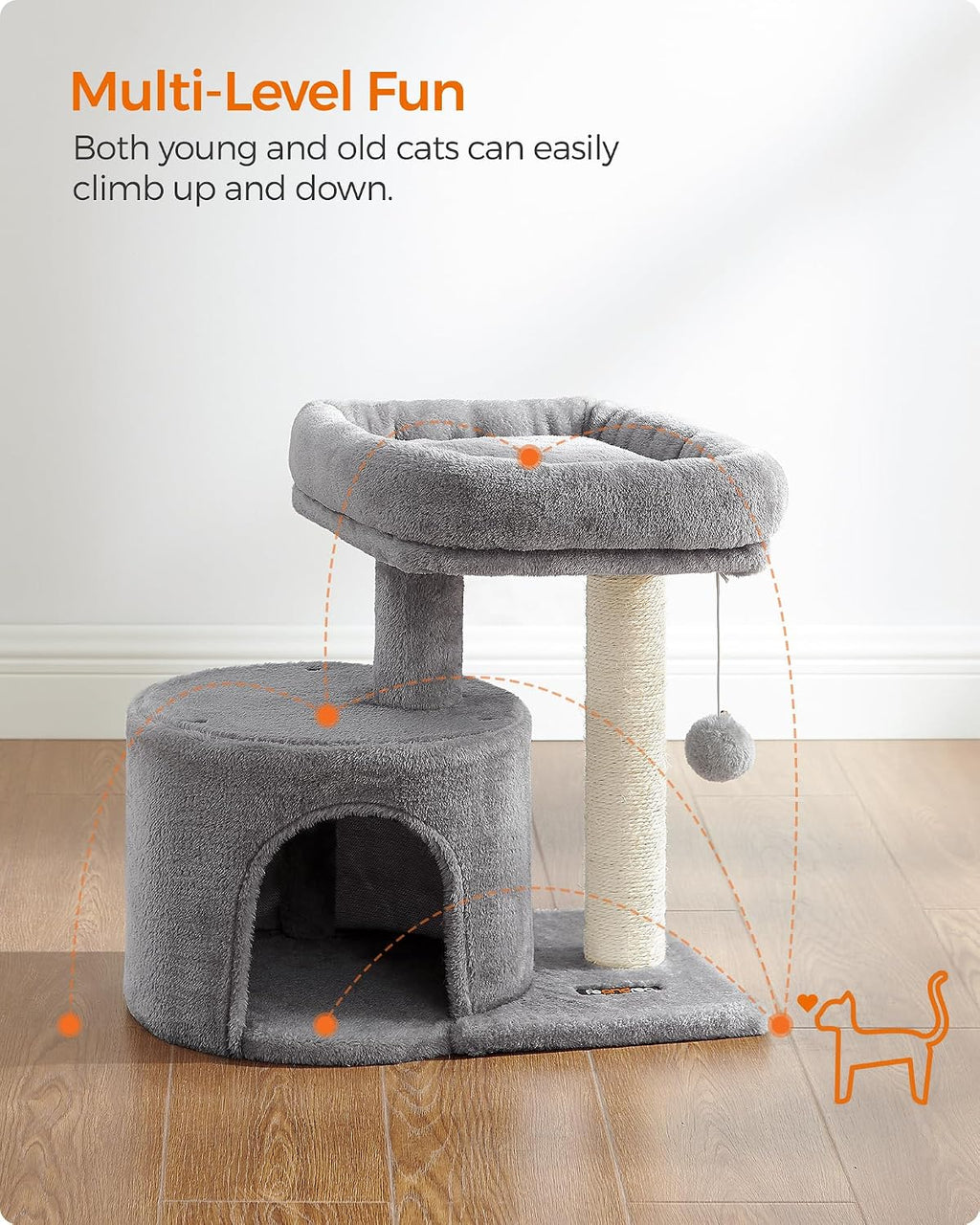 Feandrea Cat Tree, 18.5-in Small Cat Tower, Cute Kittens Condo, Light Gray