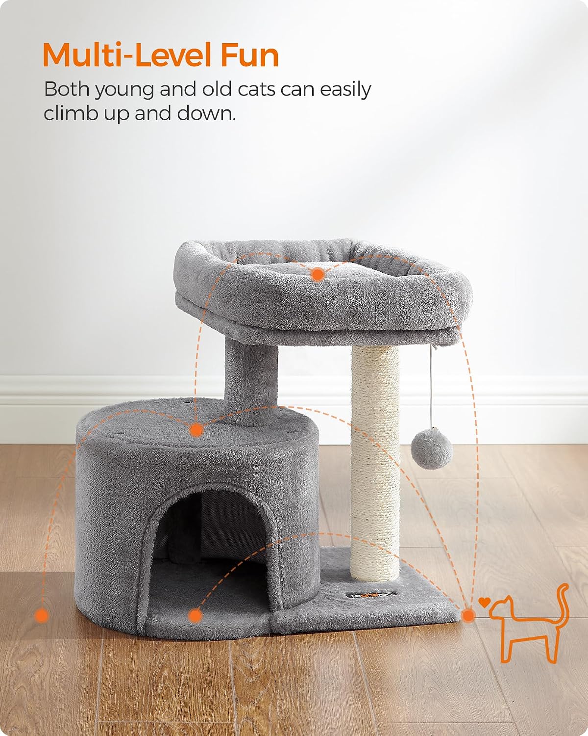 Feandrea Cat Tree, 18.5-in Small Cat Tower, Cute Kittens Condo, Light Gray