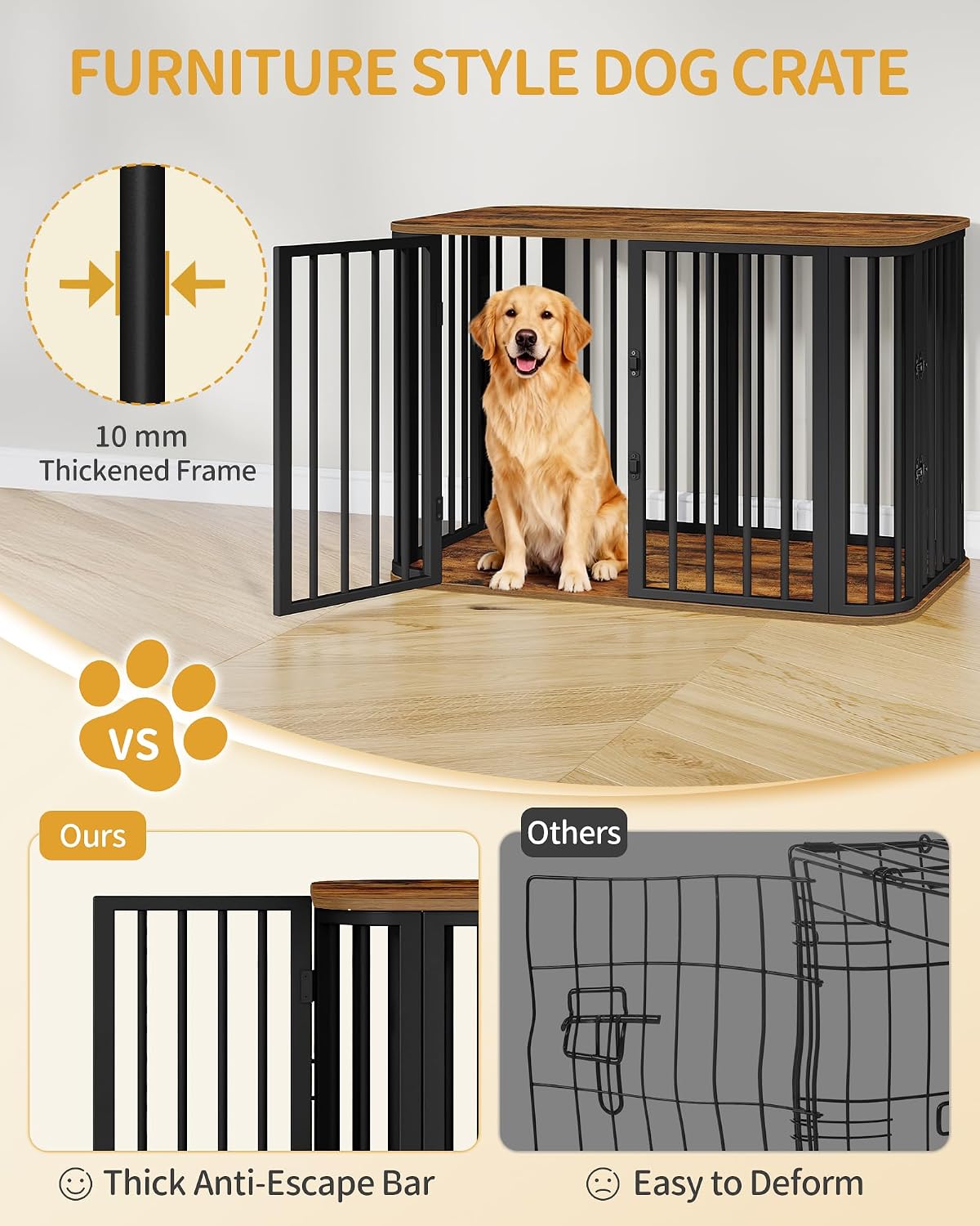 Hzuaneri 39.4 in L Dog Crate Furniture, Wooden Dog Kennel Indoor Dogs Cage