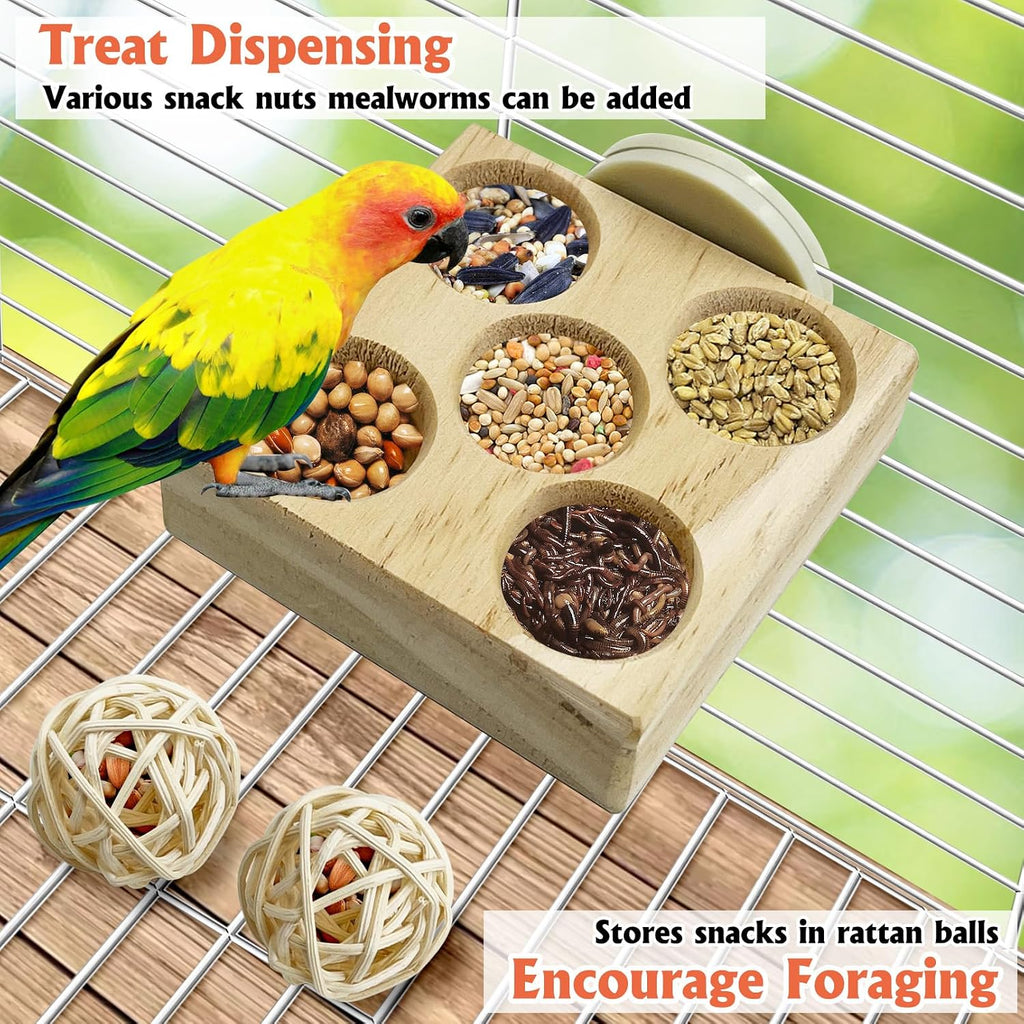 2 Pack Wooden Foraging Bird Toys - Interactive Slow Feeder Enrichment for Conures, Budgies and Lovebirds | Cage Climbing Puzzle Toys for Small Parrots Promoting Natural Pecking Behavior