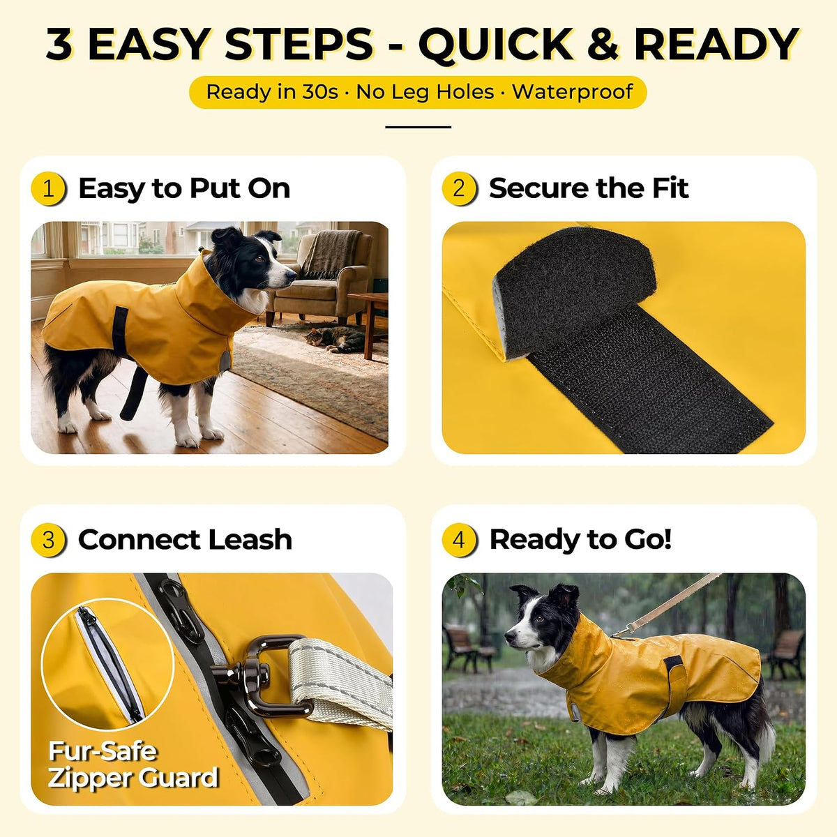 Easy-On PU Dog Raincoat, No Leg Holes (Yellow, Large)