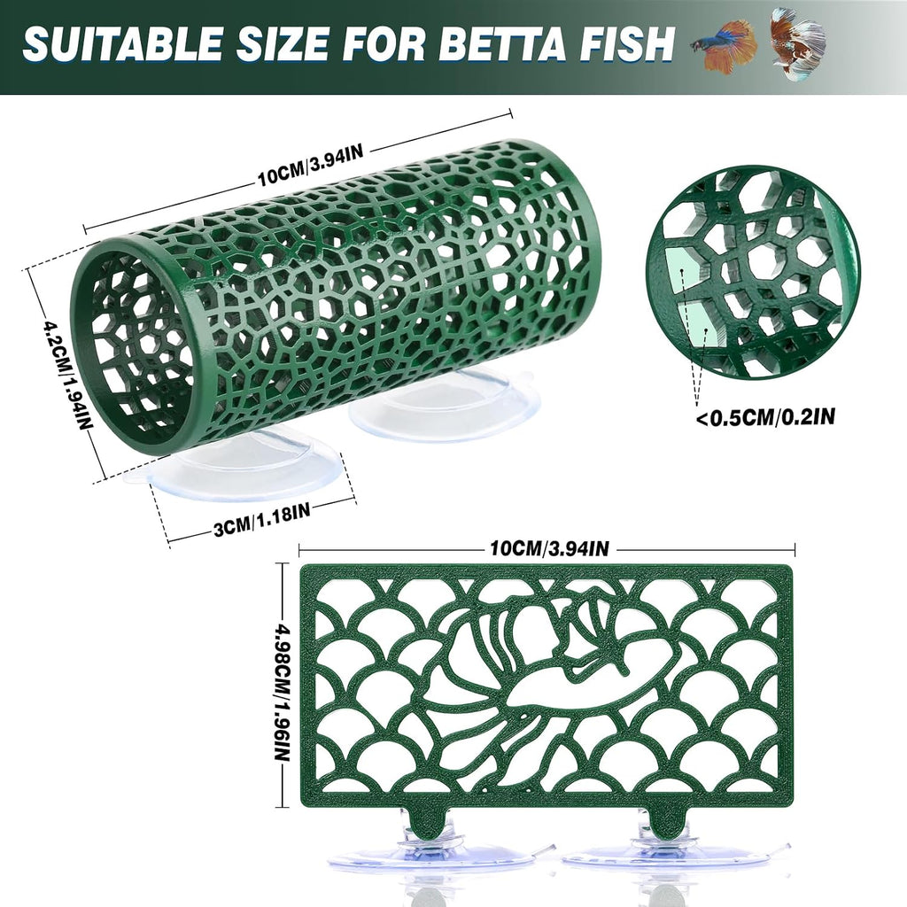 Abizoo Betta Fish Tunnel Hideout and Hammock Bed Aquarium Decor Dark Green