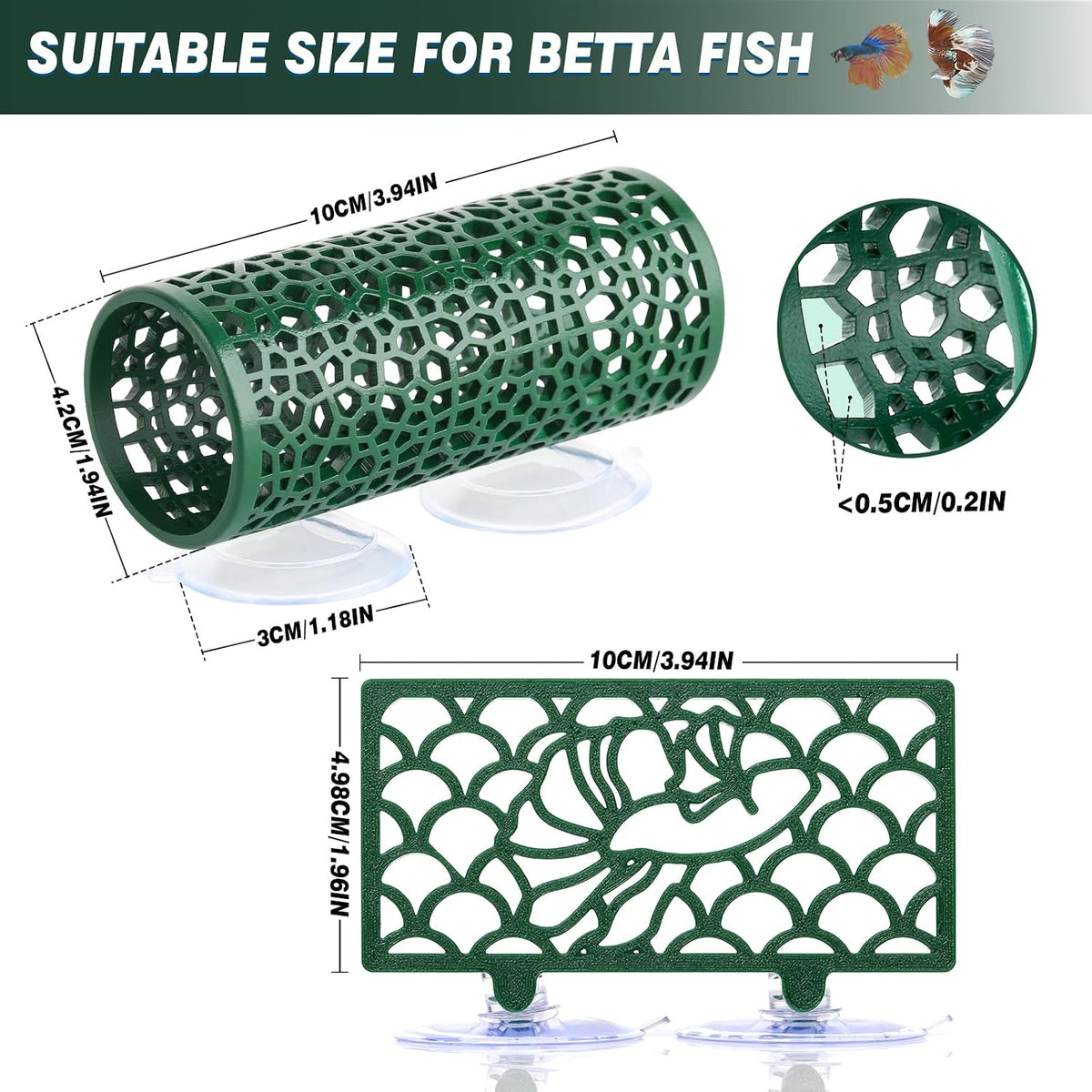 Abizoo Betta Fish Tunnel Hideout and Hammock Bed Aquarium Decor Dark Green