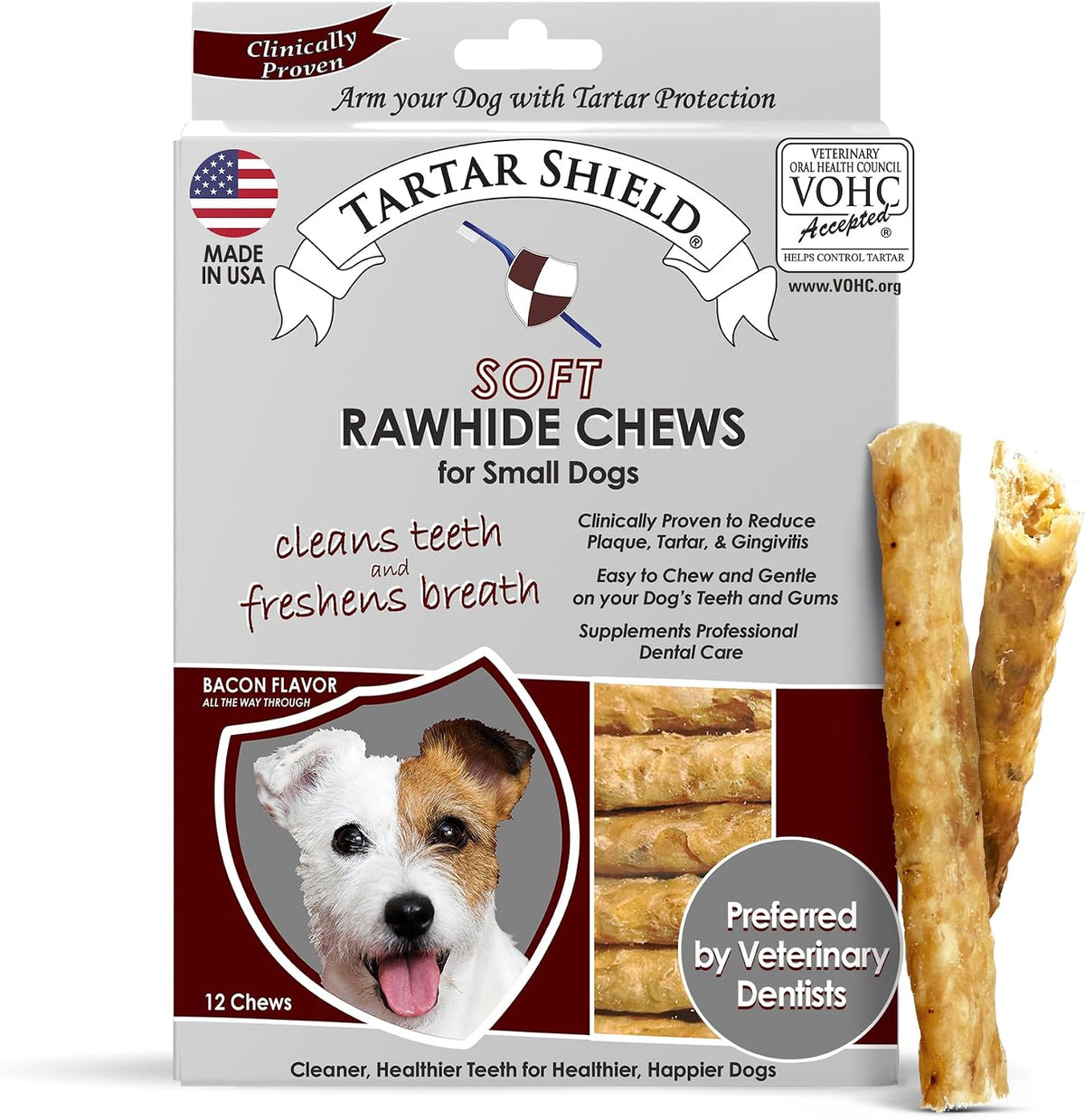 Tartar Shield® Soft Rawhide Dental Chews, Small Dogs, VOHC Accepted, 30 ct