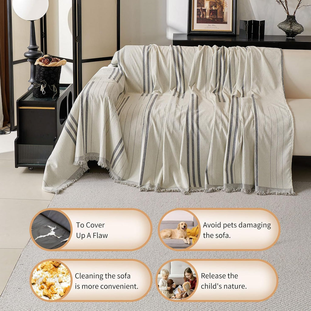 Boho Couch Covers for Sofa Washable Sofa Covers for 3 Cushion Couch Soft Non Slip Couch Covers for Sectional Sofa Dog Pet Furniture Protector (Light Gray, 91"*134")
