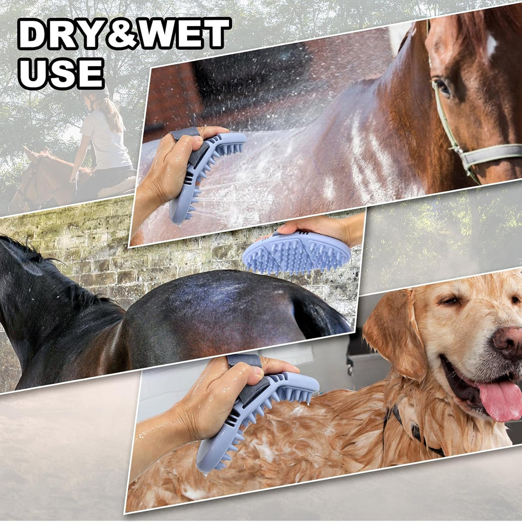 Blue Flexible&Bendable Curry Comb for Horses&Dogs Grooming Brush