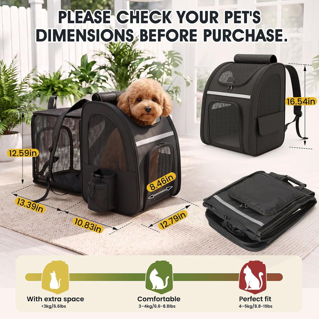 Cat Carrier Backpack Expandable Pet Carrier with Breathable Window (Black)