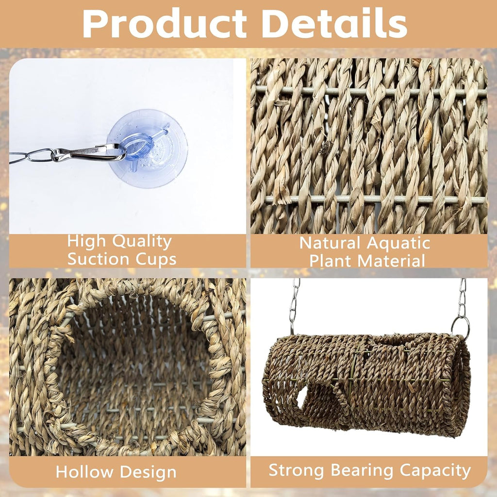 Reptile Hide Cave,Natural Seagrass Bearded Dragon Hammock Hideout,Round