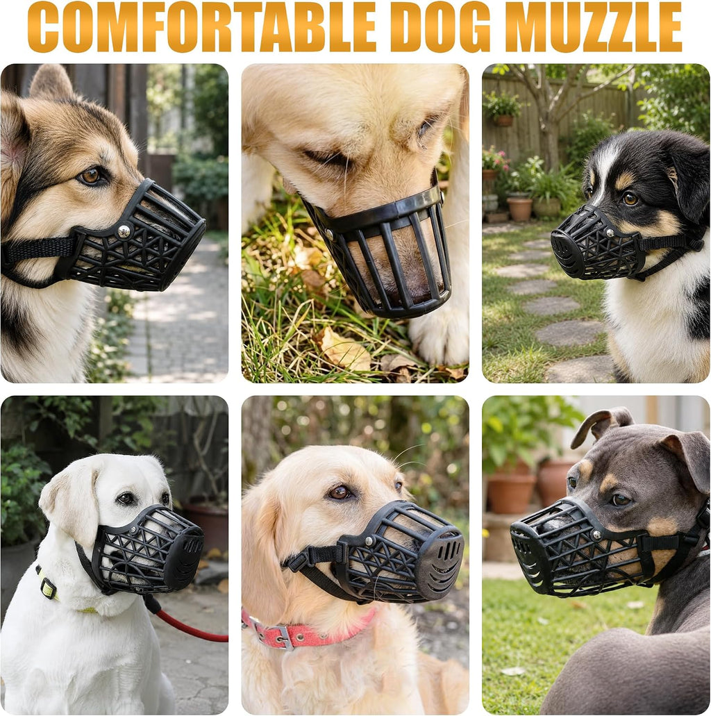 7PCS Dog Basket Muzzle Set, Anti Biting Barking Chewing Licking Scavenging, Adjustable Breathable Muzzles Kit, Comfortable Pet Mouth Care Cover Mesh Cage for Small, Medium, Large & Extra Dogs