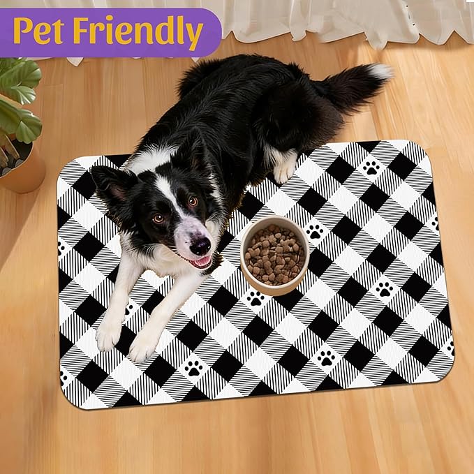 Cat Checked Plaid Dog Cat Food Mat, Absorbent Feeding Mat - Image 7