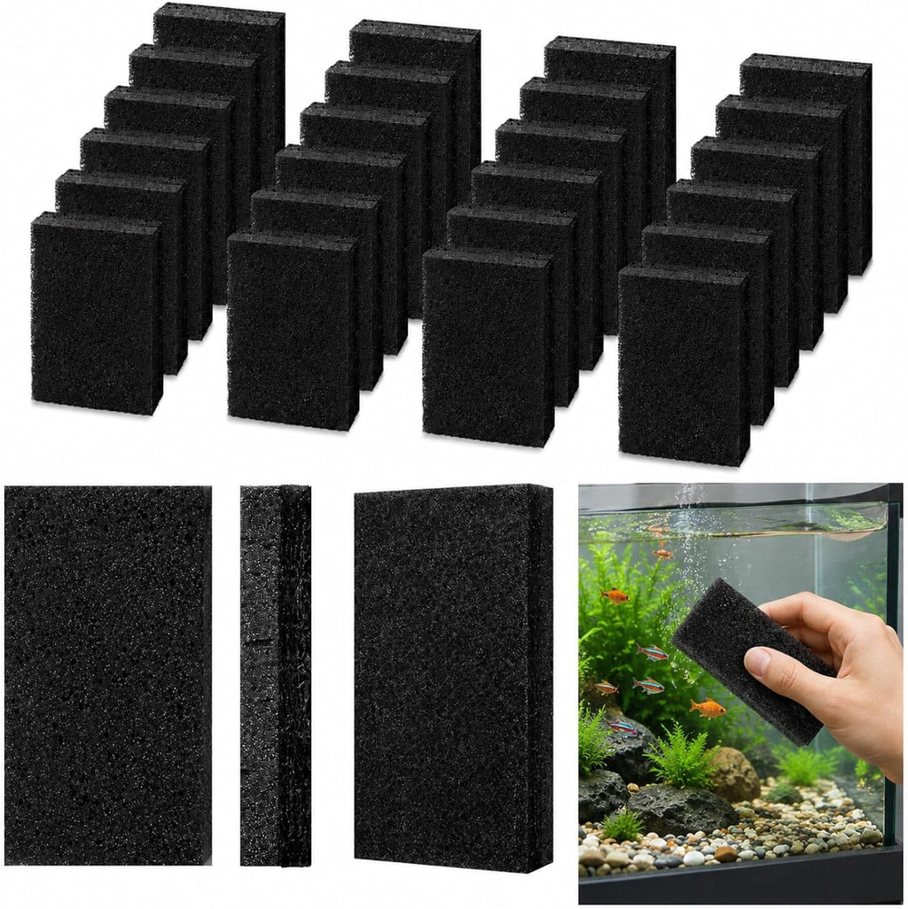 24 Aquarium Seaweed Pad 4x6'' Double Side Cleaner Sponge, Black