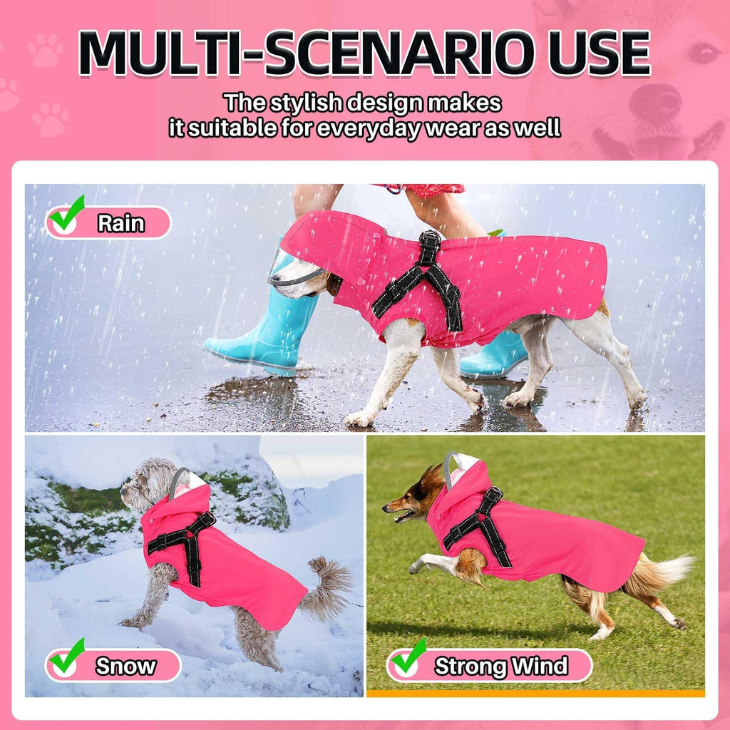 Lukovee Dog Raincoat, Waterproof Jacket with Harness & Removable Hood, M