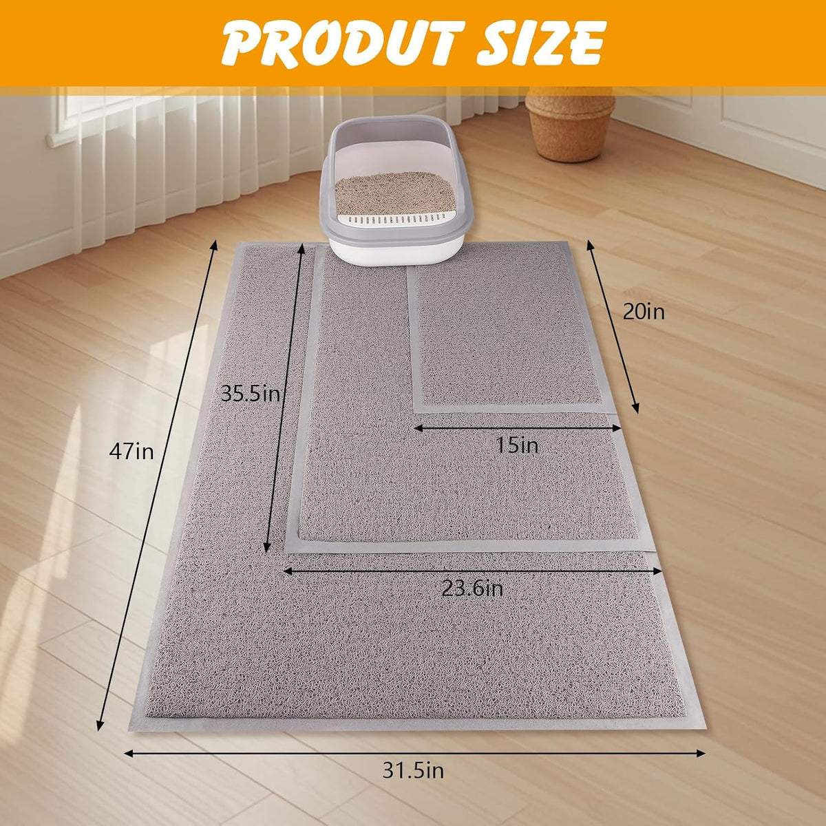 ondware Cat Litter Mat 47 x 31.5 in, Waterproof Non-Slip, Gray
