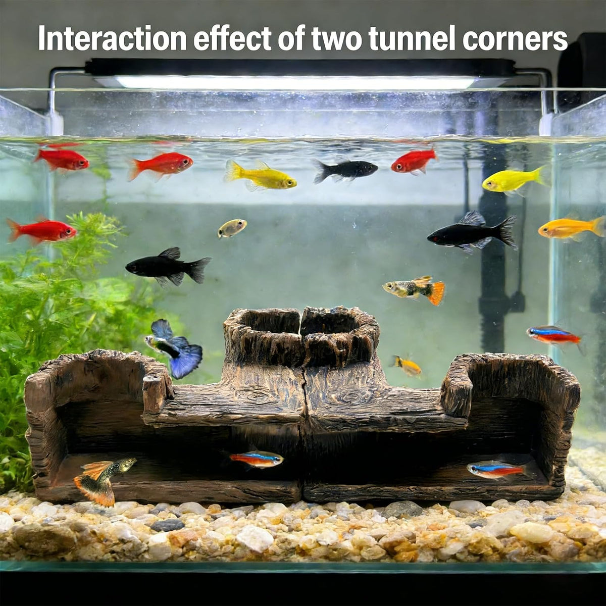 Fish Tank Tree Hole Hideout with 4 Artificial Aquarium Plants